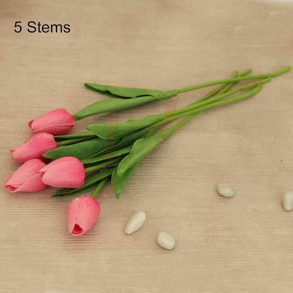Tied Ribbons Set Of 5 Artificial Tulip Flowers Bunches Without Vase
