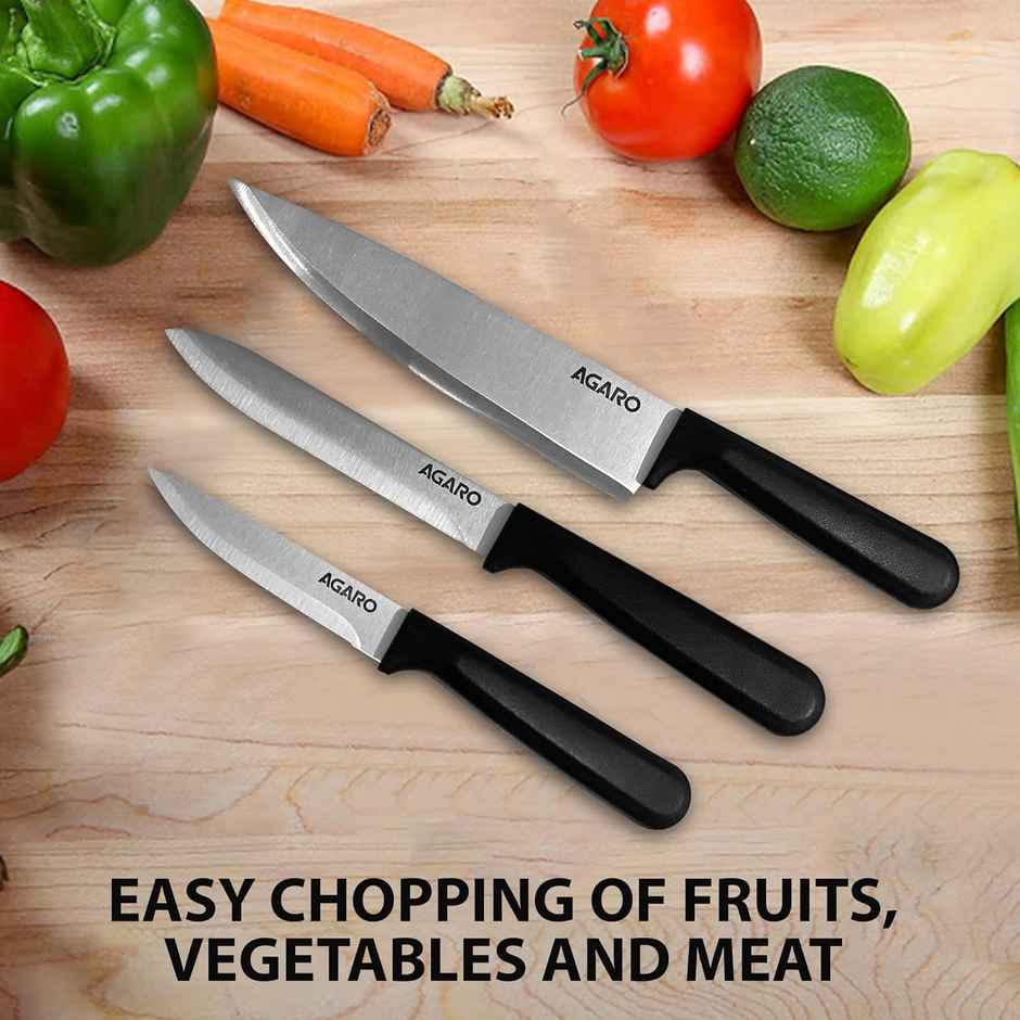 AGARO Majestic Set of 3 Multifunctional Stainless Steel Knife Blister Pack (Steel)