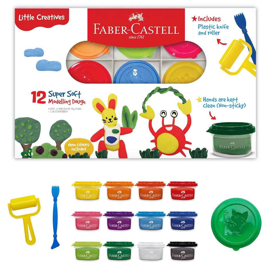 Faber-Castell Modelling Dough Set | 12 Regular & Neon Colors