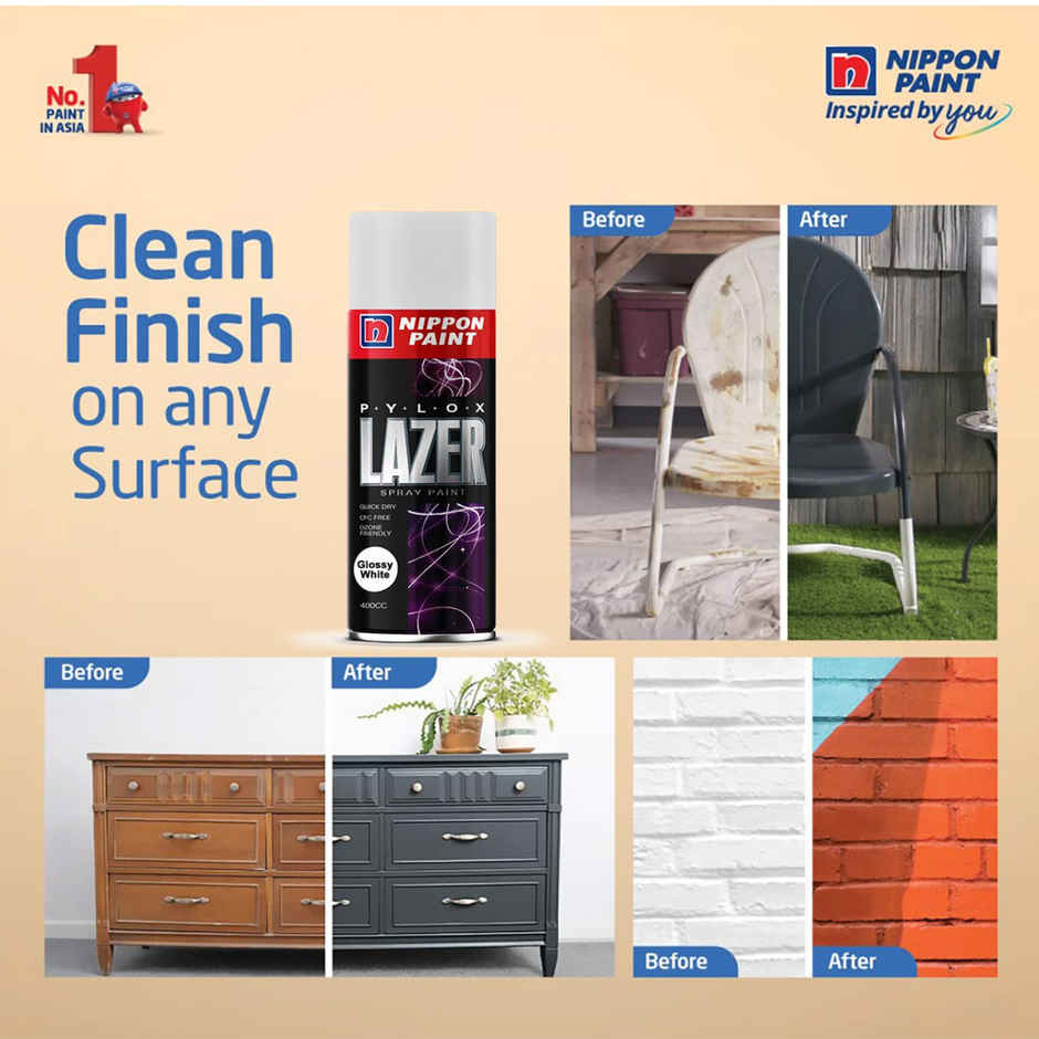 Nippon Pylox Spray Paint | Glossy White | Fast-Drying & High Gloss