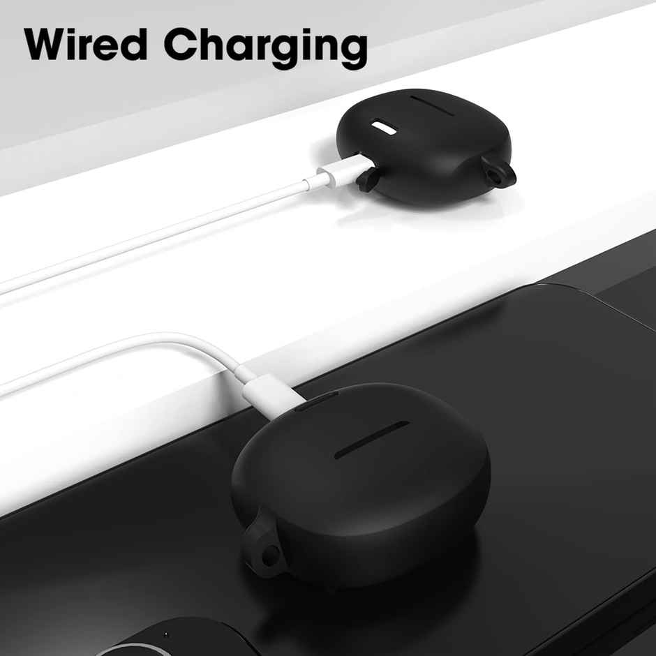 Sounce Silicone Case Cover for Boat Airdopes 170 | Shock-Absorbing With Keychain | LED Visible | Black