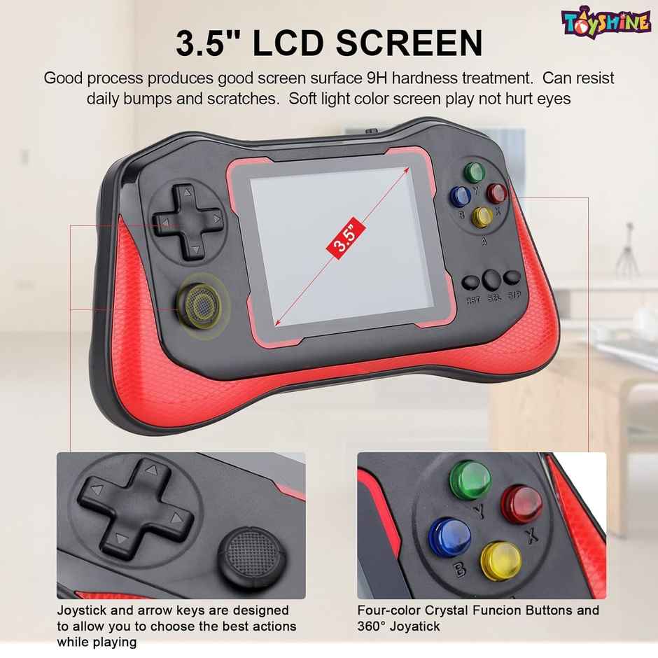 Toyshine Handheld Game Console with 500 Games | 3.5 Inch Screen | Rechargeable Battery - Black