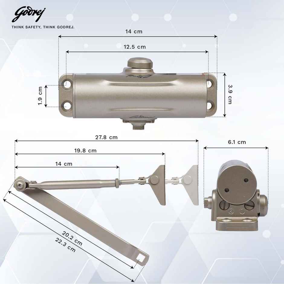 Godrej Hercules Door Closer | Wooden, Aluminum & Metal Doors | 2-Speed | Gold Finish