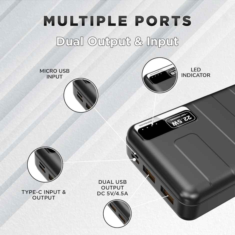 Gizmore Pd20Kp2 20000 mAh Pd Power Bank 22.5W Fast Charging With Type-C Charging Cable