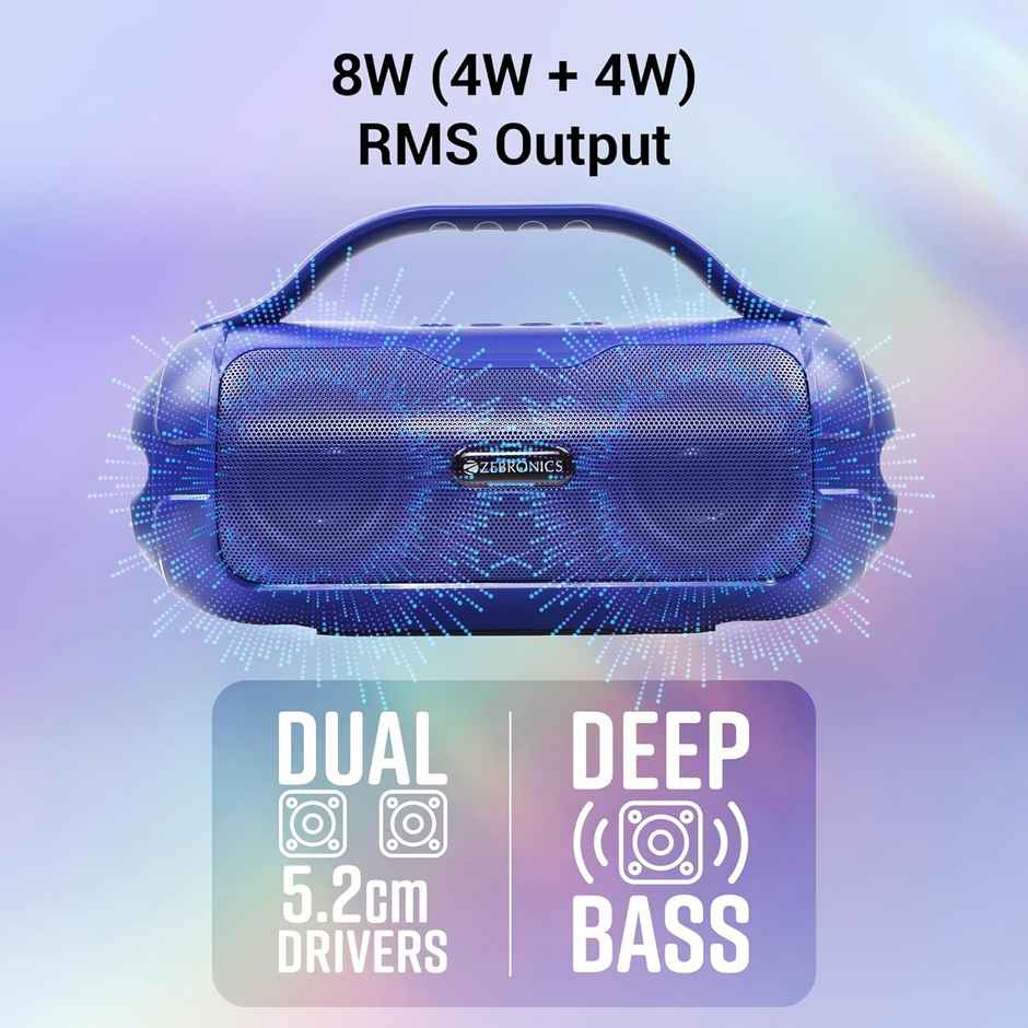 Zebronics Sound Feast 40 BT Speaker | 8W | Upto 16h Playback | Deep Bass | Call Function | Blue