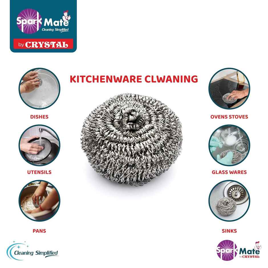 Sparkmate By Crystal Stainless Steel Multipurpose Scrubber Scourer - 15Gram