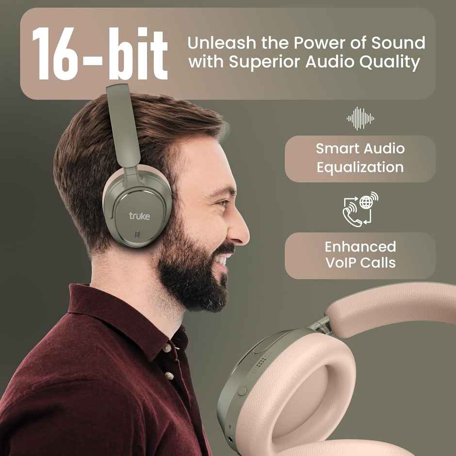 truke Aura Bass headphone w/ 40mm Drivers, 50Hrs playtime, Low Latency, ENC, Deep Bass | Green