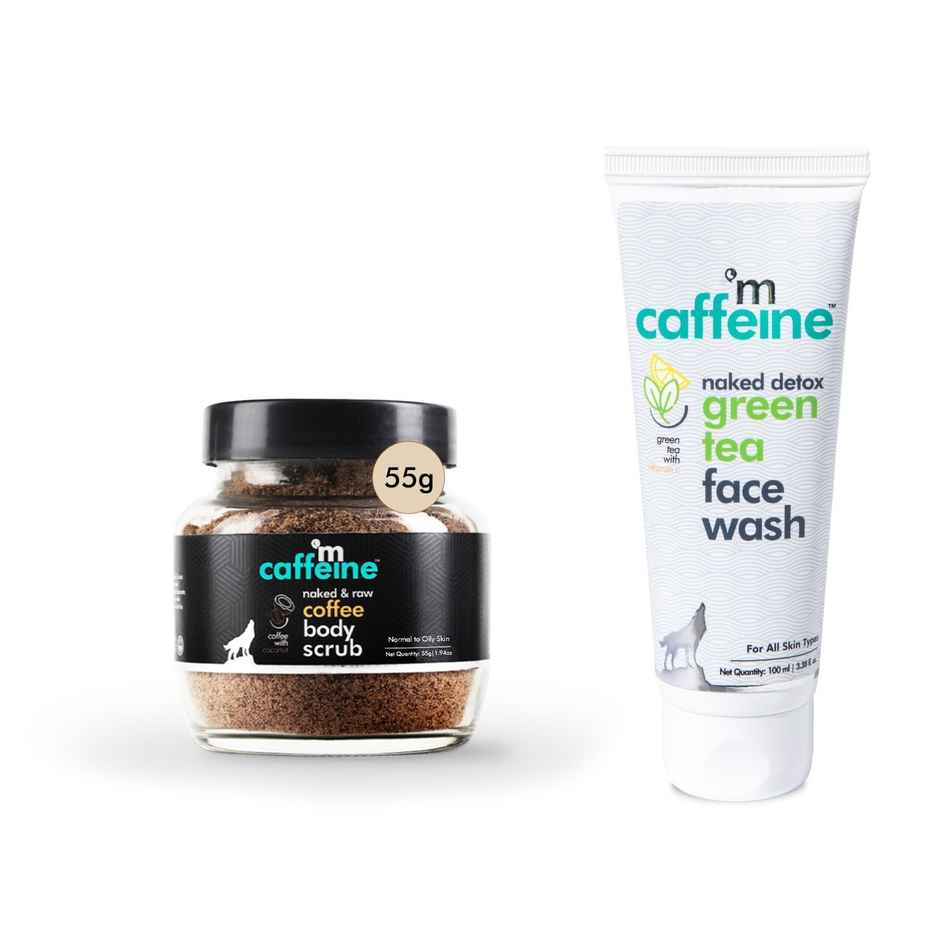 Mcaffeine Naked & Raw Coffee Body Scrub(55gms) & Mcaffeine Naked Detox Green Tea Face Wash(100ml) Combo