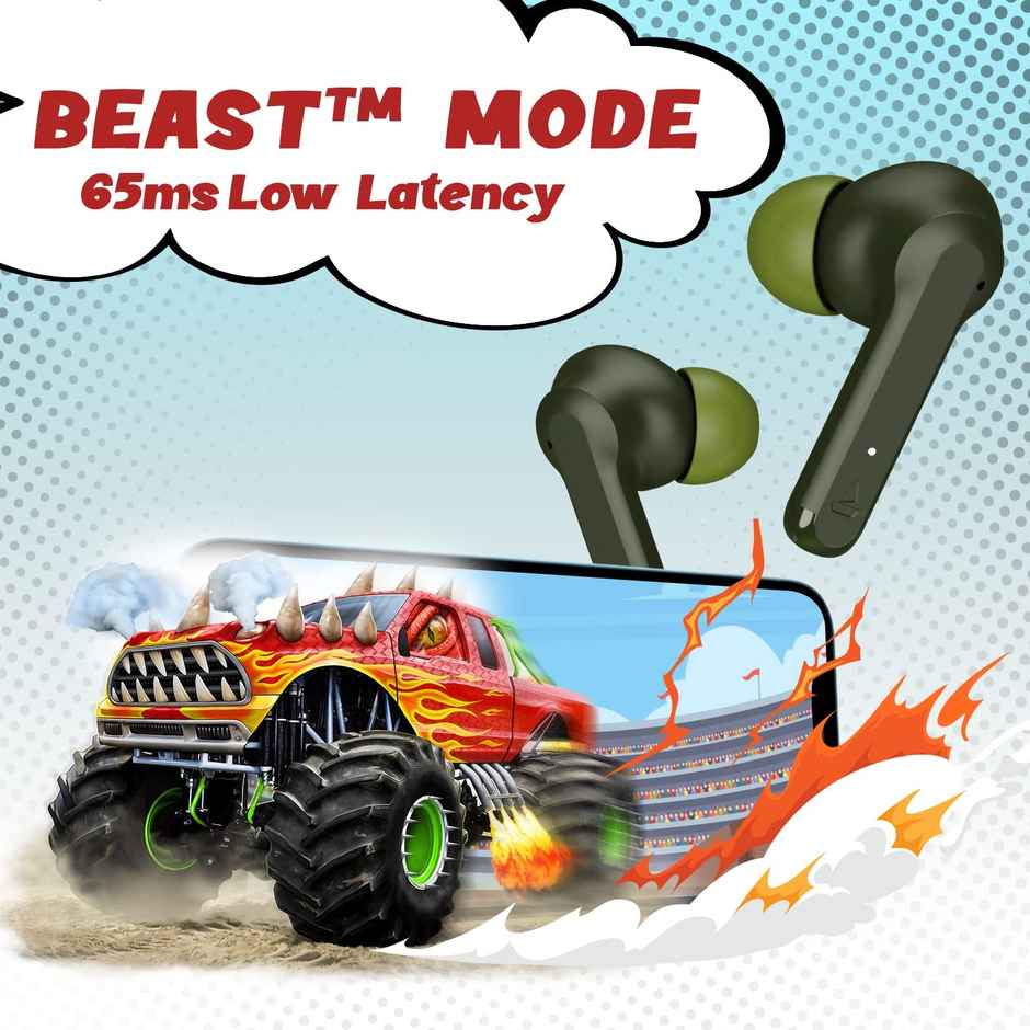 boAt Airdopes 458 TWS Earbuds W/ Spatial Bionic Sound by Thx, in Ear Enx Tech(Olive Green)