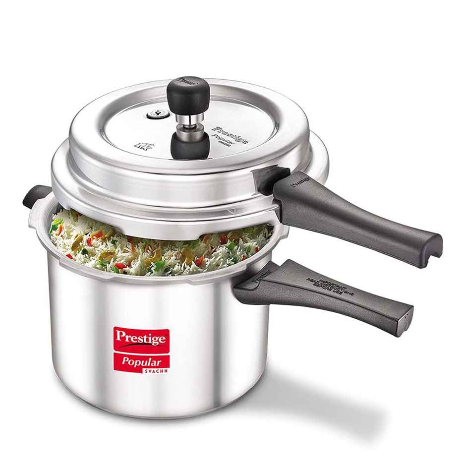 Prestige Popular Svachh Virgin Aluminium Spillage Control Pressure Cooker, 5 L (Silver)