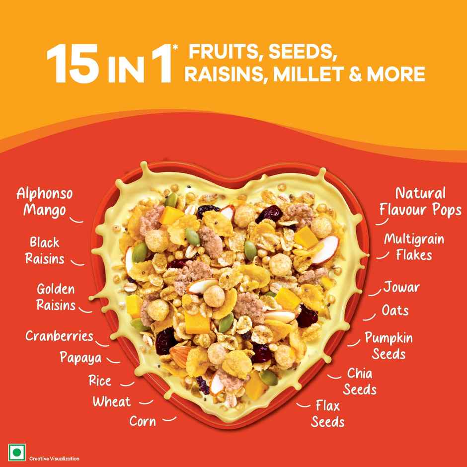 Saffola Muesli Mango Crunch - with Real Alphonso Mango | with Crunchy Flavour Pops