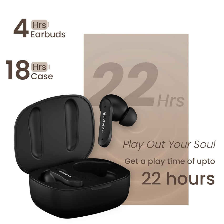 Hammer Solitude Enc Bluetooth Earbuds With Upto 22H Playtime, Fast Charging Type-C - Truffle Black