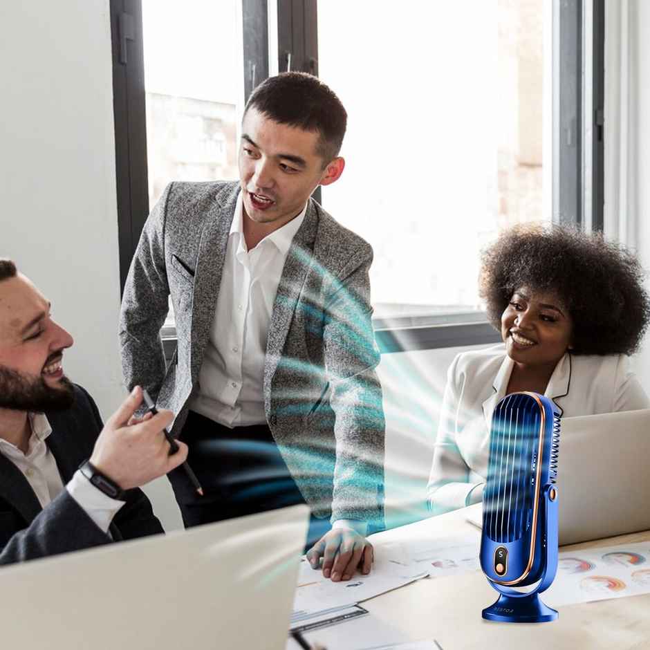 Bestor Portable USB Portable Fan 5-Speed,LED Display, Adjustable Tilt & Speed Compact, Blue