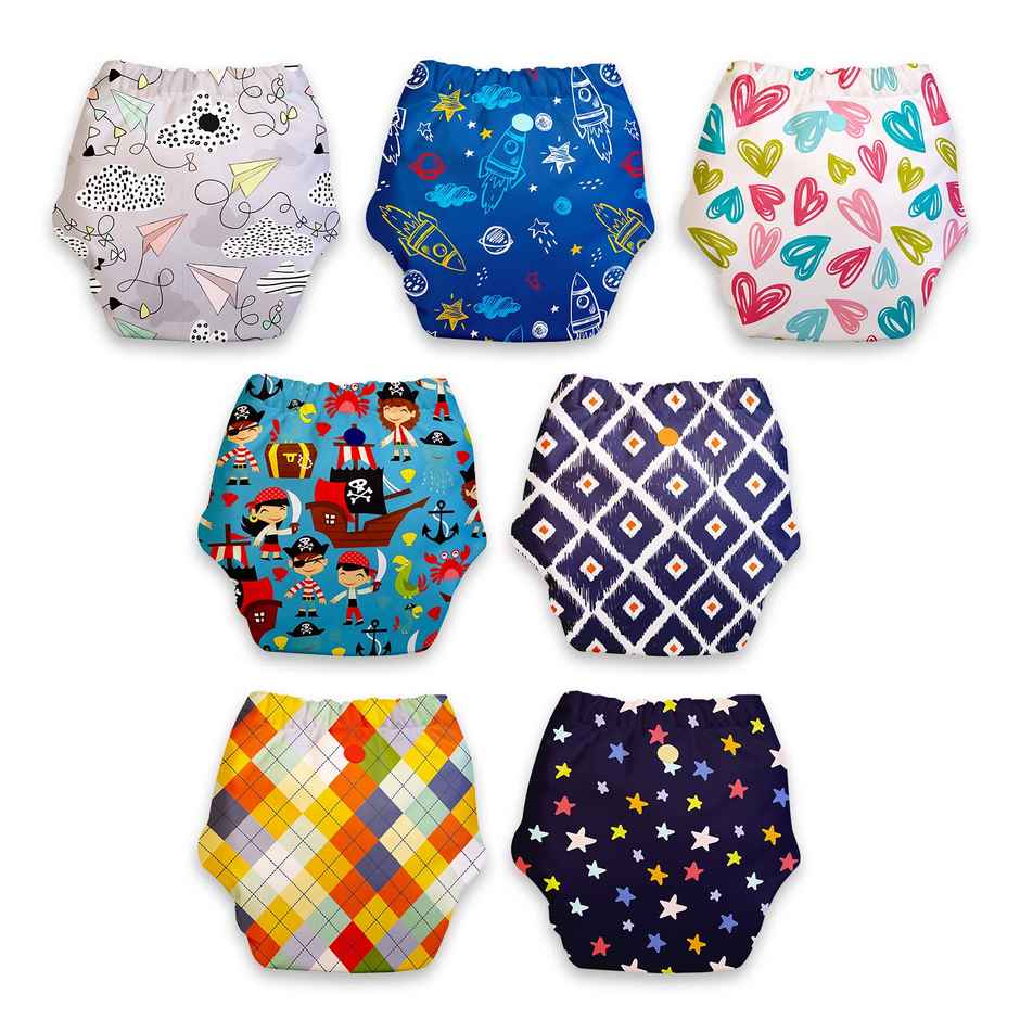 SuperBottoms Pack of 7 100% Cotton Reusable Cloth Diaper (3 Months to 3 Years) Washable & Rashfree