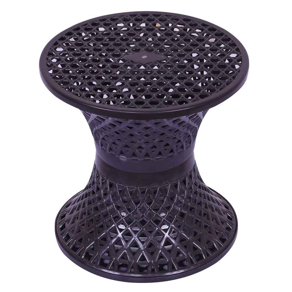 Kuber Industries Plastic Mesh Damroo Seating Stool|Both Sided Stool for Guestroom|Brown