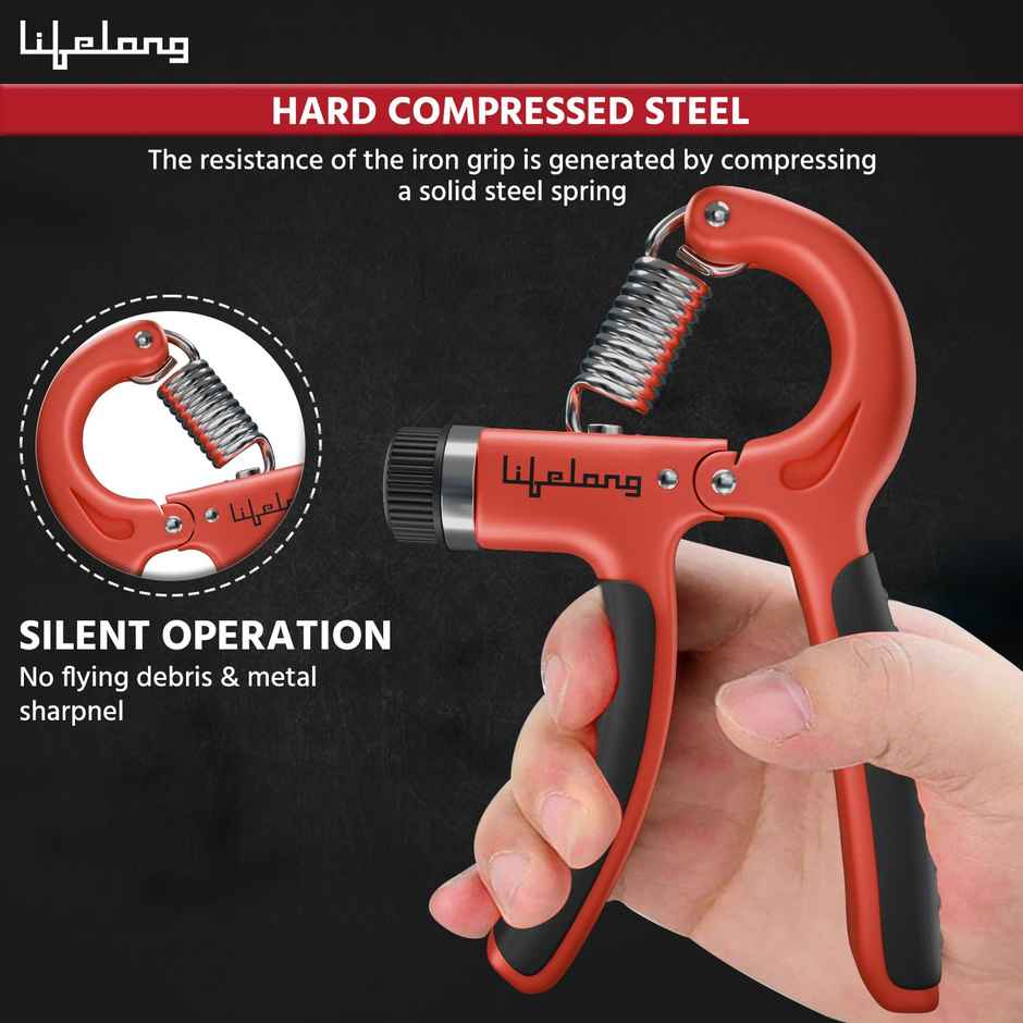 Lifelong Adjustable Hand Grip Strengthener Resistance Hand Gripper for Gym (Red & Black, LLFAHG01)