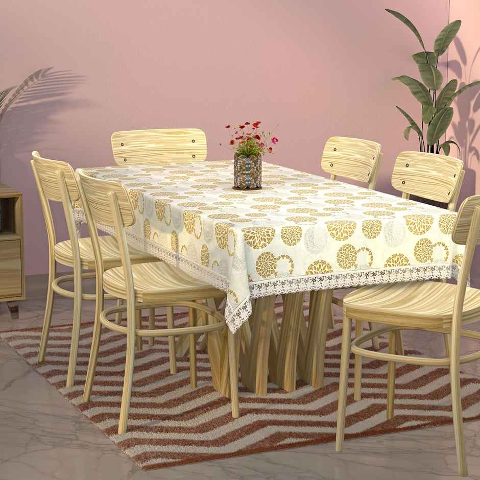 Kuber Industries Rangoli Printed PVC 6 Seater Dining Table Cover | 60"x90" (Cream)