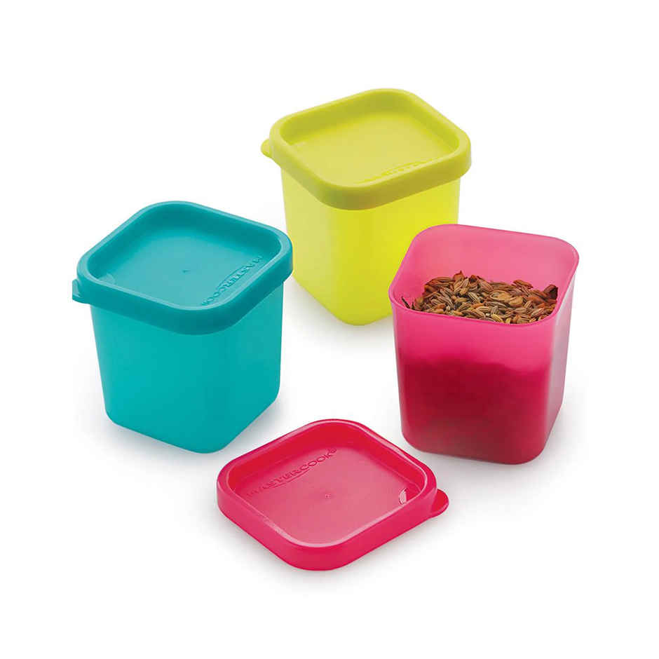 Mastercook Pp 221 Square 3 Pcs Set Multi Colour Containers 100 ml Each