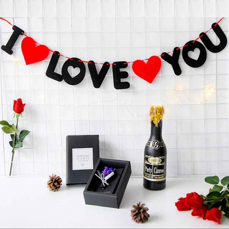 Romantic Decoration Kit | I Love You Banner Balloons, Foil Heart LED Light | Hemito