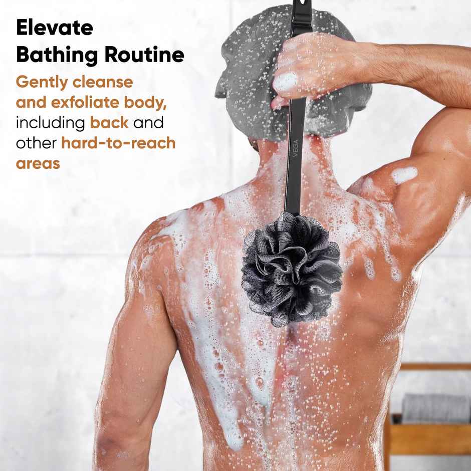 Vega BCA Luxury Black Bath Brush with Long Handle Exfoliating Back Bath | BA-1/8