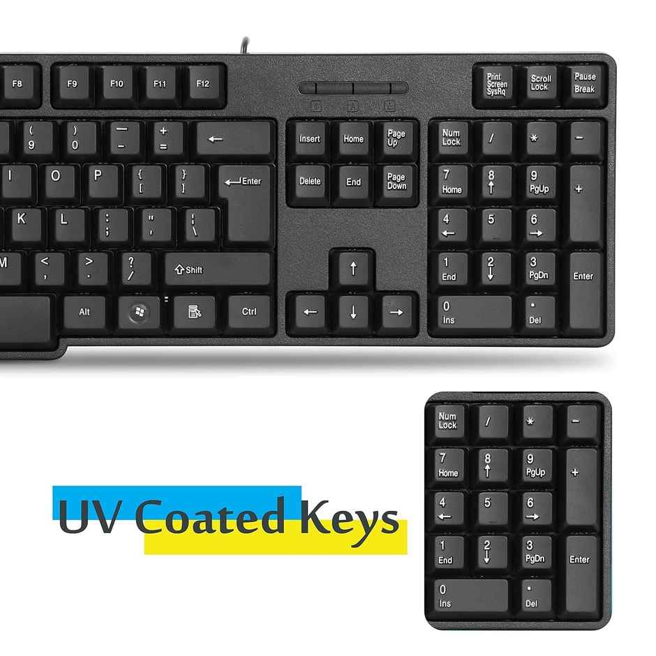 Zebronics K20 Wired Keyboard, 104 Keys, 1.2m Cable, With Rupee Key, UV Coated Keys, USB Interface, Retractable Stand, Plug and Play - Black