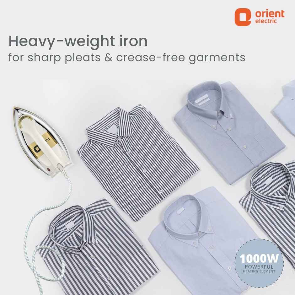 Orient Electric Kratos | 1000W Dry Iron(Press) Non-stick Soleplate | 180 degree swivel cord