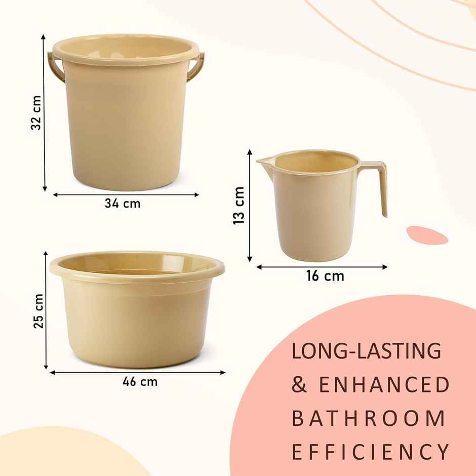Kuber Industries Tub-Bucket with Mug Bathroom Combo Set|Set of 3|Beige