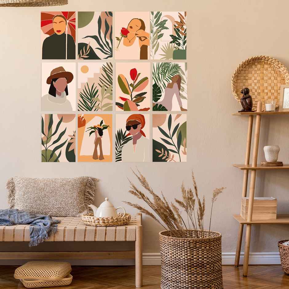 Paper Plane Design Abstract Boho Wall Posters For Living Room | Set Of 12 | Size 29 x 21 cm | D1