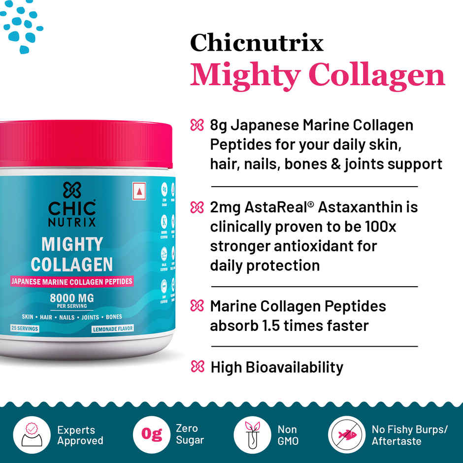 Chicnutrix Japanese Marine Collagen Peptides + 2 mg Astaxanthin, Lemonade Flavour