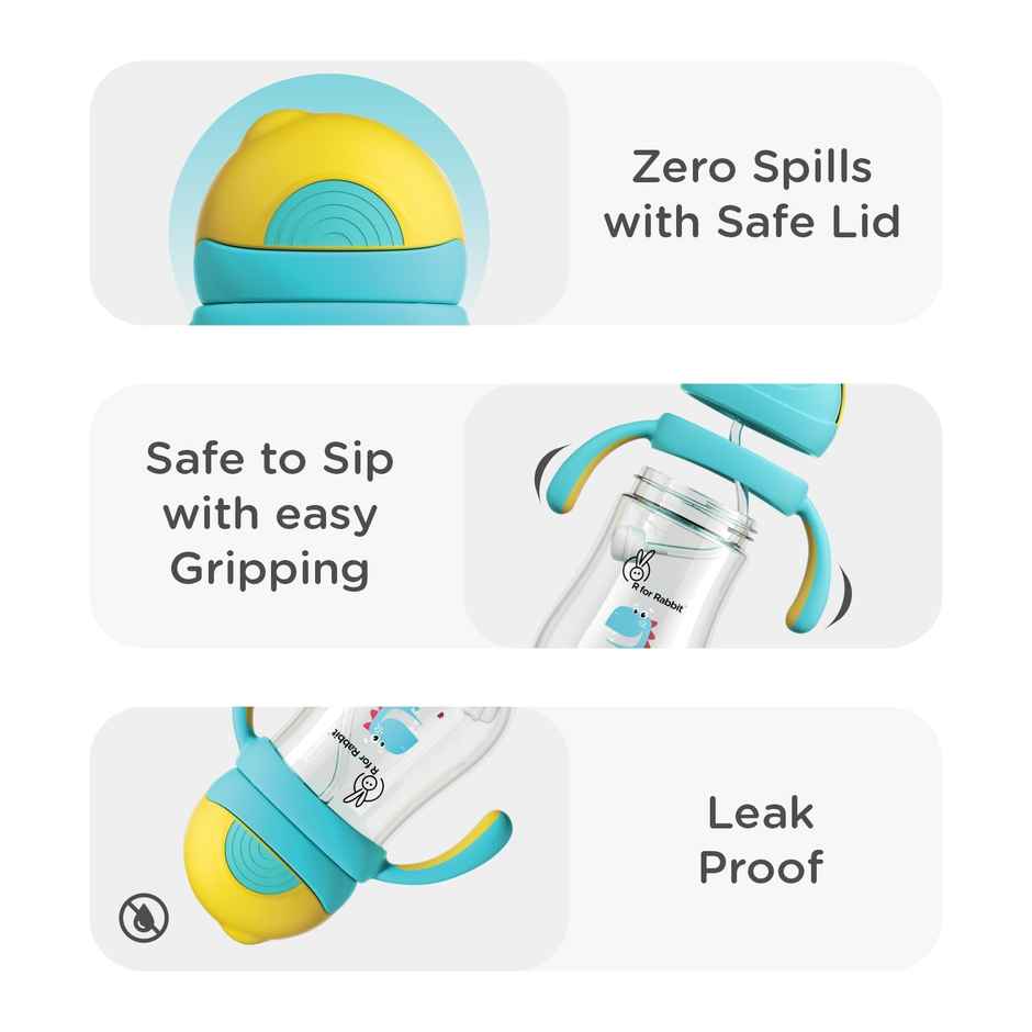 R for Rabbit Tritan Dino 320ml Baby Straw Sipper (Yellow Blue)