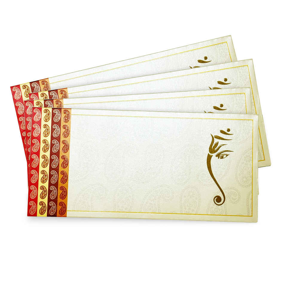 PaperPep Ganesh Print | UV Scented Metallic Paper Shagun Envelopes | Cream