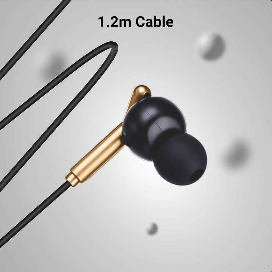Zebronics Bro C Type C Wired Earphone, 1.2M Cable, Light Weight, In Ear Design | Black + Gold