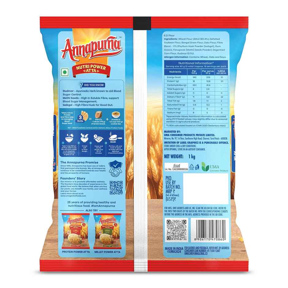 Annapurna Nutri Power Atta | High Fiber High Protein | Better Sugar Control