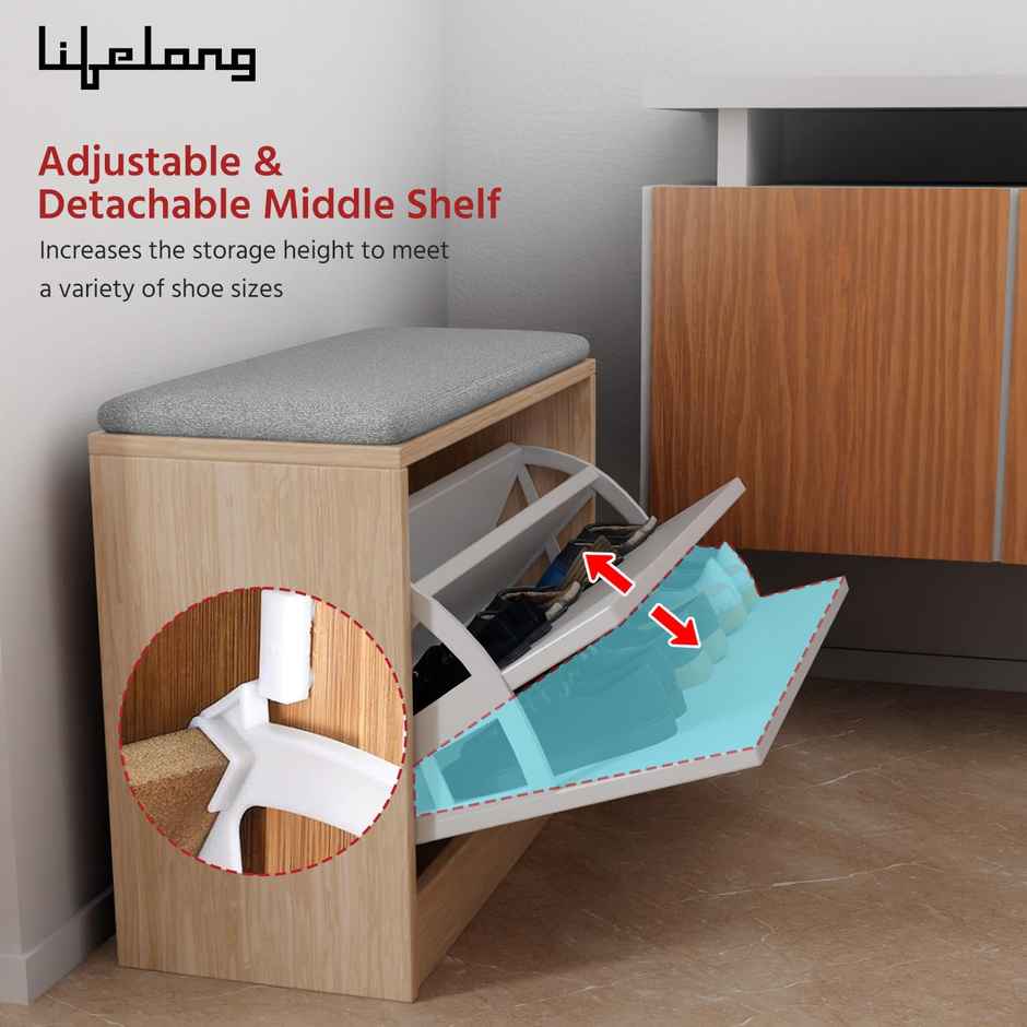 Lifelong Wooden ShoeRack Cabinet with Bench | Detachable | Adjustable MiddleShelf