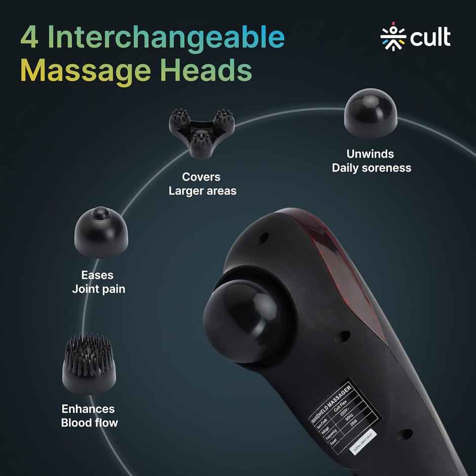 Cult Flex, Corded Electric Handheld Full Body Massager, 4 Interchangeable Heads, Full body Massager
