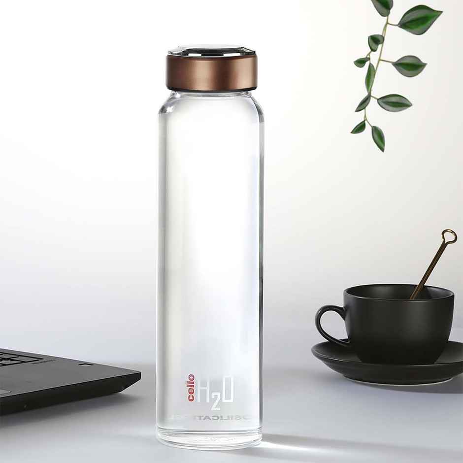 CELLO H2O Glass Fridge Water Bottle with Cap 1000ml, Copper | Food Grade, Microwave & Freezer Safe