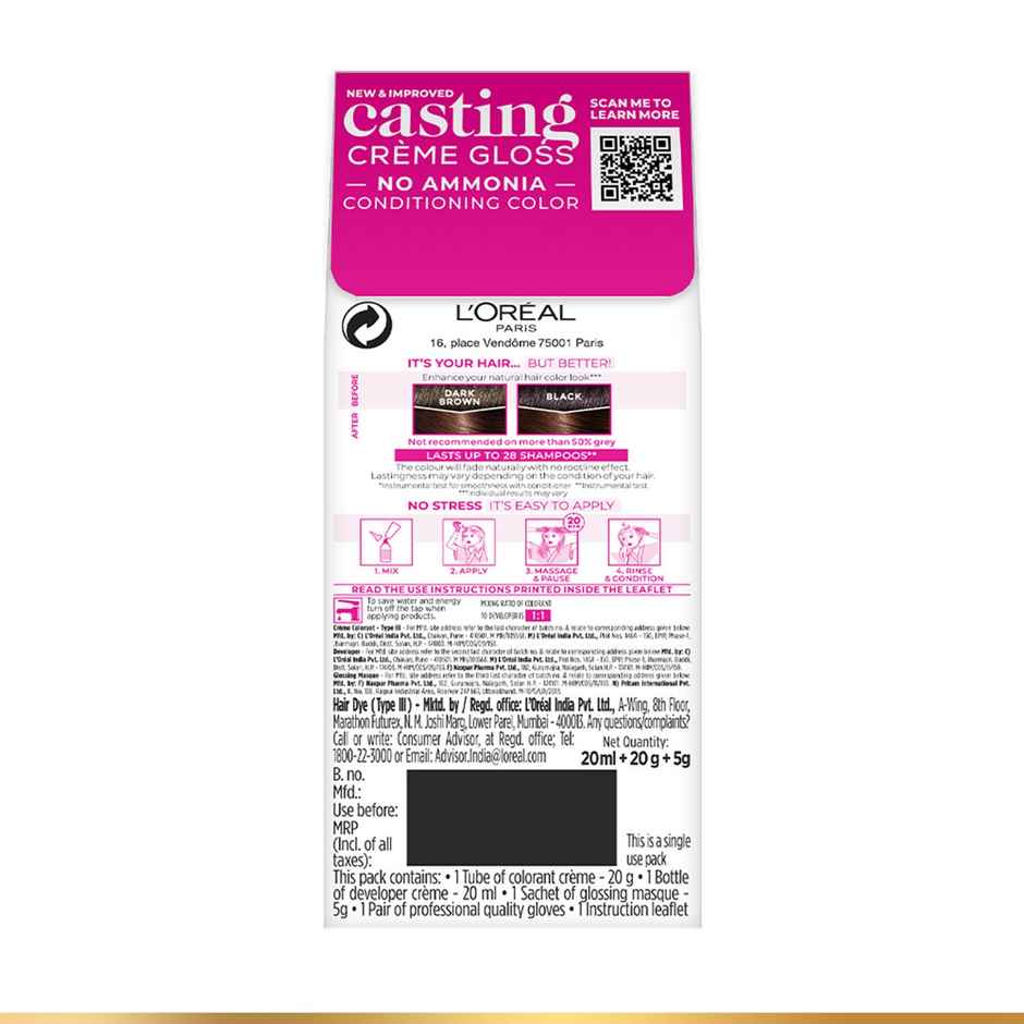 L'Oreal Paris Casting Cream Gloss Hair Color With Glycolic Gloss Complex | Medium Brown