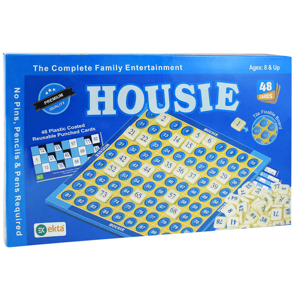 Ekta Housie Deluxe Educational Board Game with 48 Reusable Cards & Fixable Tiles, Family Game