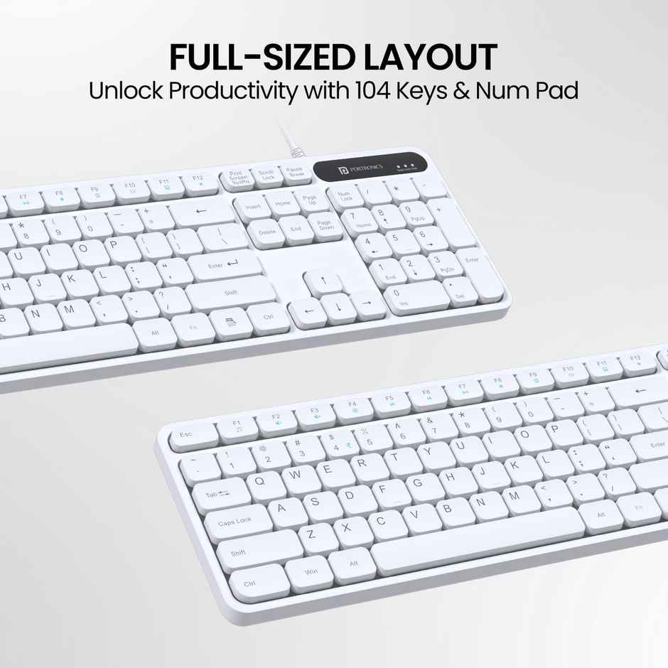 Portronics Ki-Pad 3 USB Wired Keyboard with Large Keycaps, Noise-Free Typing(White)