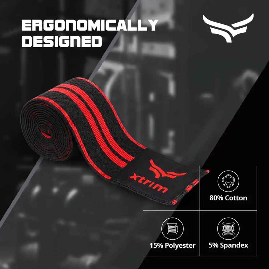 Xtrim Knee Wrap for Sports, Squats, and Heavy Lifting, Washable Fabric | Red