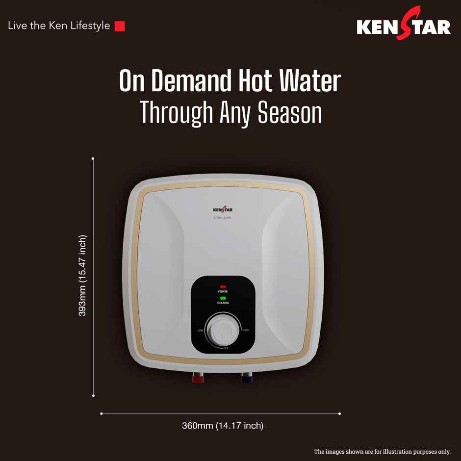 Kenstar QUANTUM 10L 5 Star Rated Square Storage Water Heater with Glassline Coated Tank, 2000W
