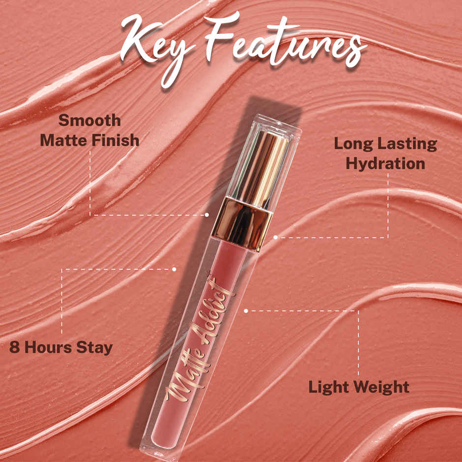 Jaquline USA Matte Addict + Liquid Lipstick, 8Hr stay,Lightweight & Transfer proof -Sunlit Beige 03