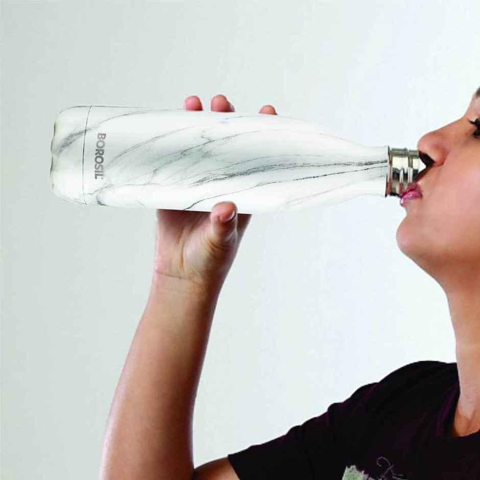 Borosil Bolt Marble Stainless Steel Water Bottle | 750 ml | Double Wall Vacuum Insulated Flask