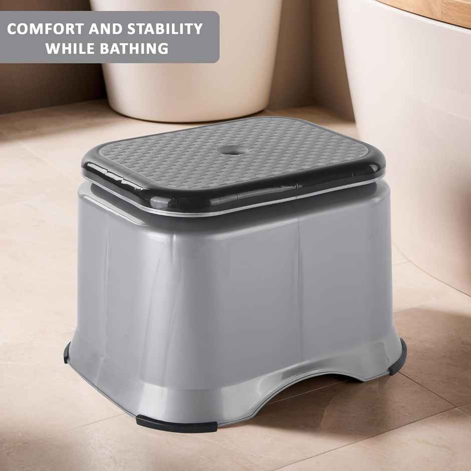 Kuber Industries Anti-Slip Bathroom Stool | Durable Patla Chair for Adults | Grey