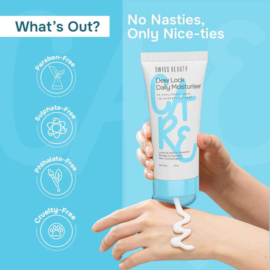 Swiss Beauty Dew Lock Daily Moisturiser | 1% Hyaluronic Acid & Blueberry Extract