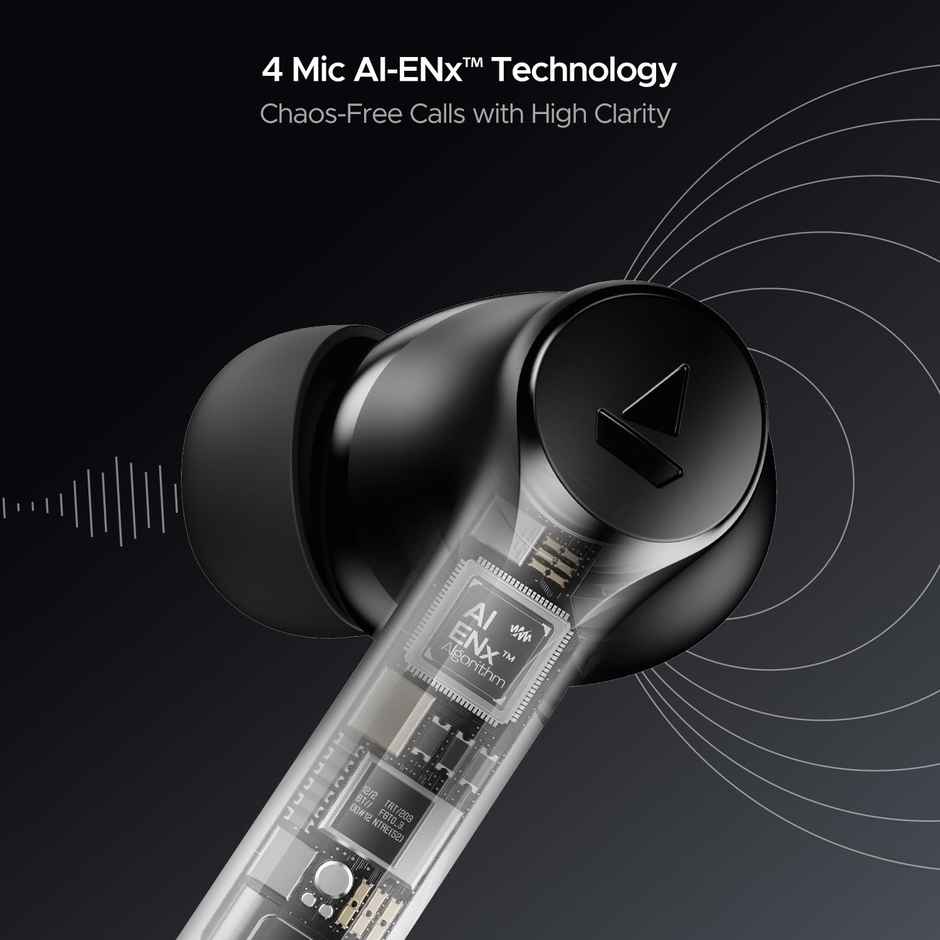 boAt Airdopes 300 TWS Eabuds with mic, Cinematic Spatial Audio, 50HRS Battery, 4Mic AI ENx, Fast Charge, App Support, Low Latency, IPX4, v5.3 Bluetooth Earbuds - Gunmetal Black