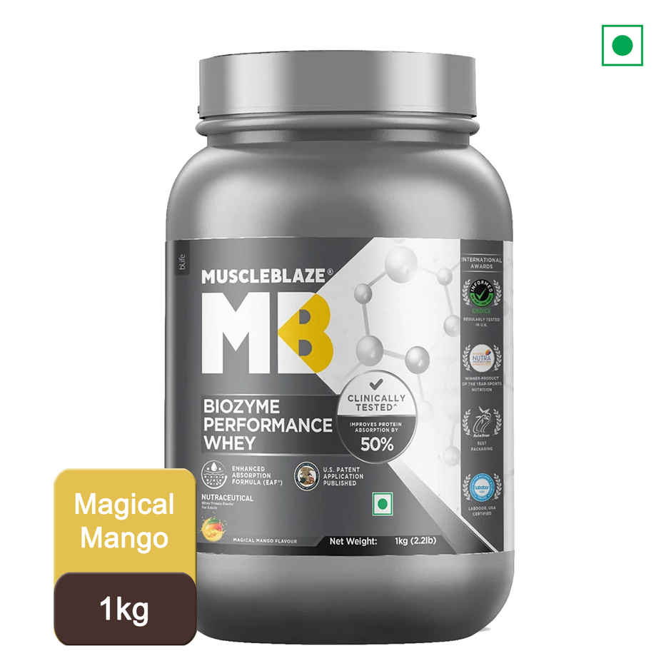 MuscleBlaze Biozyme Performance Whey Protein Powder (Magical Mango)