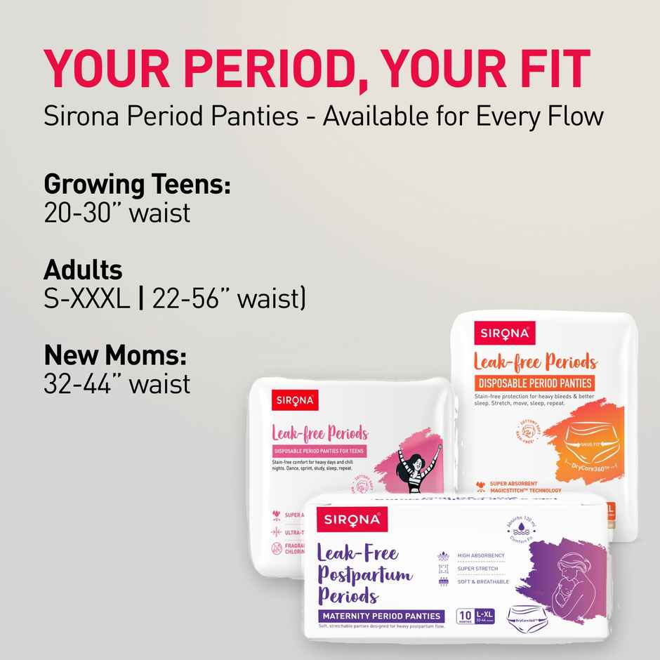 Sirona Comfy Full Coverage Disposable Period Panties for Teens | Ultra-Absorbent | Leak-proof