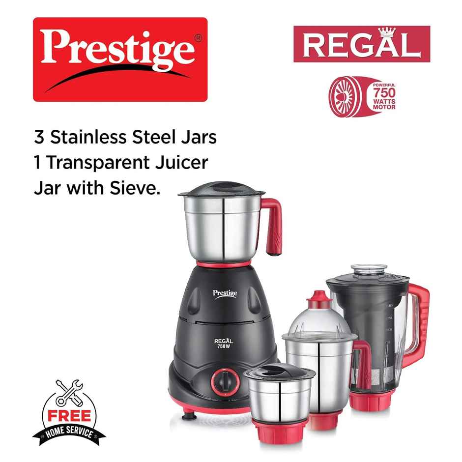 Prestige Regal Mixer Grinder | 750 W | 4 Jars - Black & Red