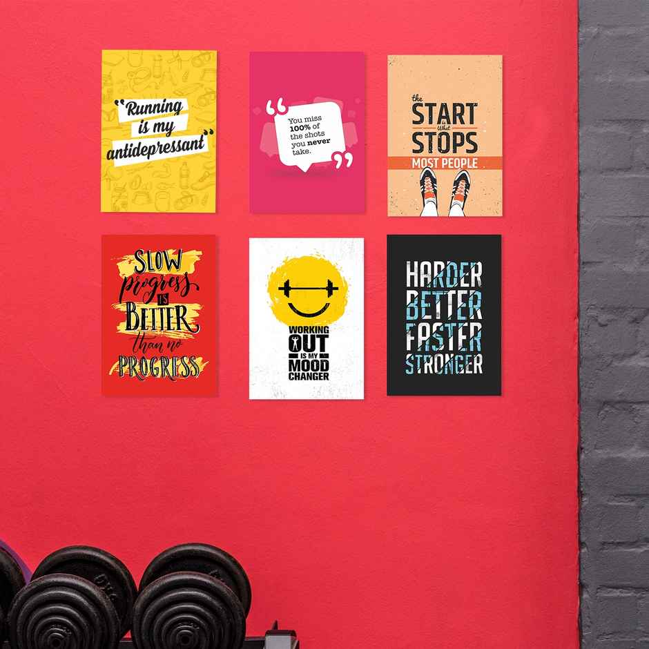 Paper Plane Design Motivational Gym Workout Posters For Wall | Set Of 6 | Size 29 x 21 cm | D4
